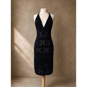 Anthropologie Sz M Black Crochet Beach Coverup Bodycon Dress